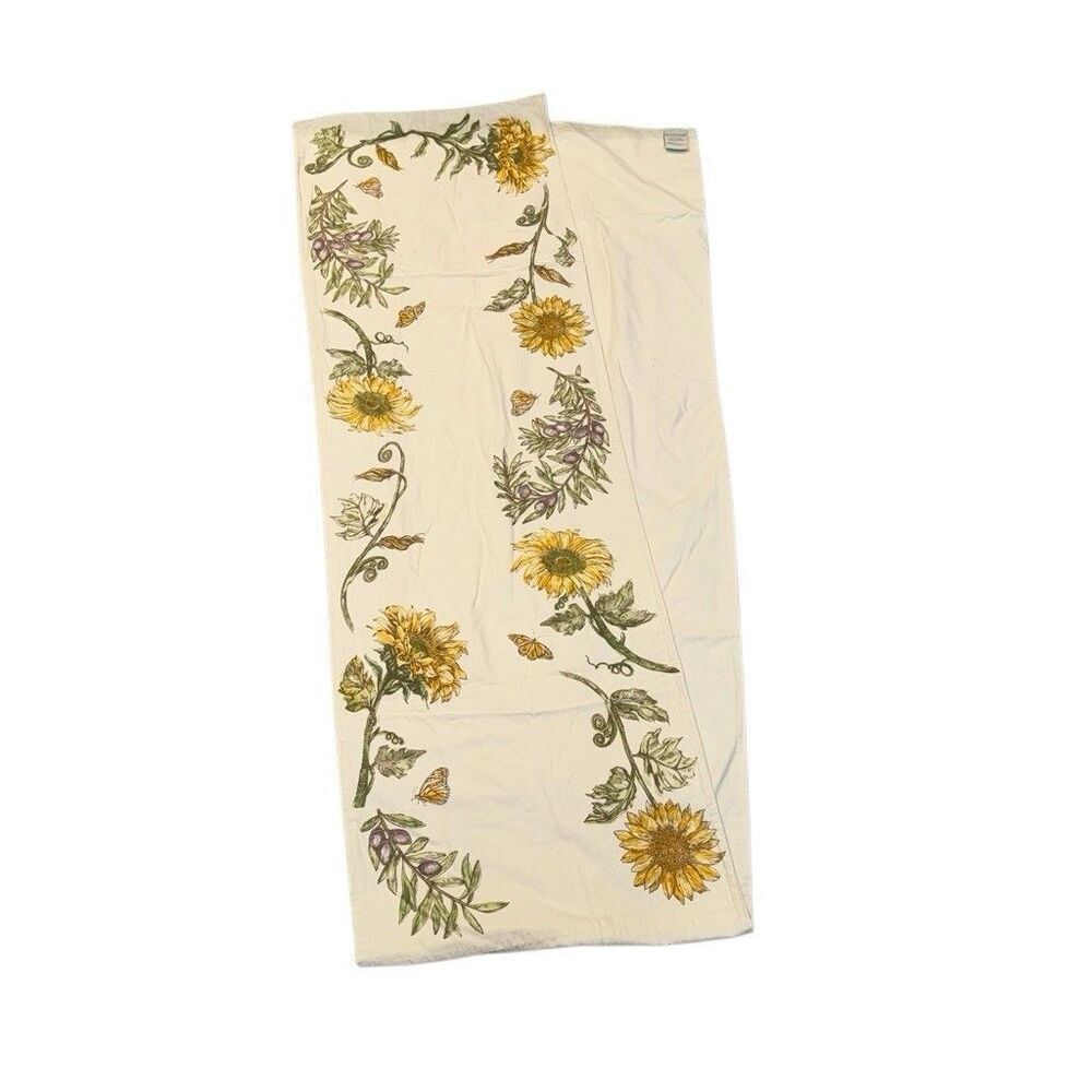 Pottery Barn Table Runner 17”x106” 100% Cotton Spring Yellow Sunflower Butterfly